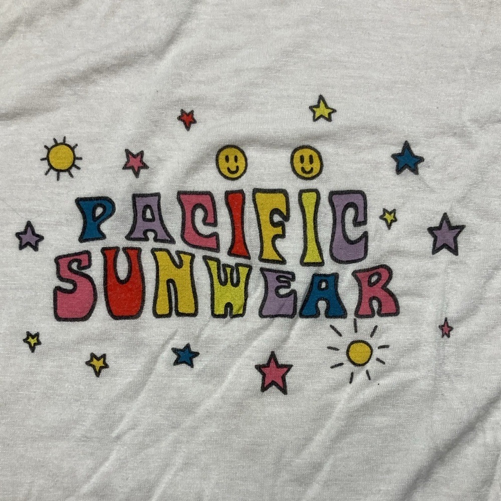 PacSun LA White Cropped Graphic Baby Tee T-Shirt Pacific Sunwear Logo Large - Picture 7 of 7
